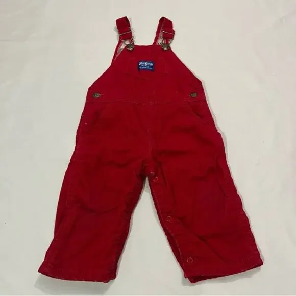 Vintage 90s OshKosh B'Gosh Skiing Bunnies Lined Corduroy Overalls Size 18M Baby