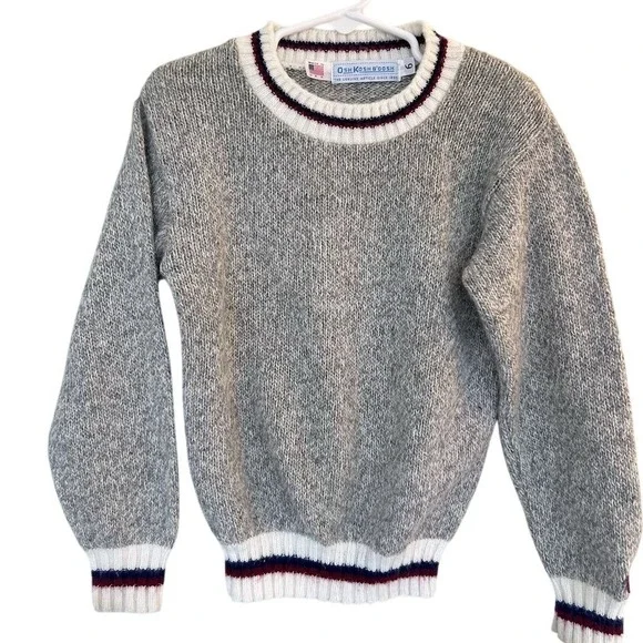 VTG USA Made OshKosh B'gosh Kids Sweater Sz 6 Gray Navy White Striped Crew Neck