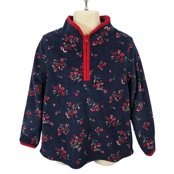 OshKosh B'gosh Toddler Girls 5t Fleece Pullover Navy Floral Print Red Trim /B29