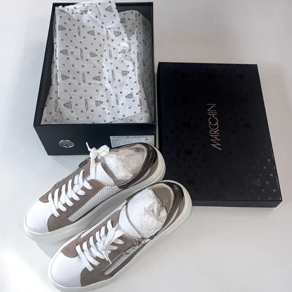 (LGSF) Marc Cain Article Sneaker Suede & Metallic Gold trim, Size 9, New in Box