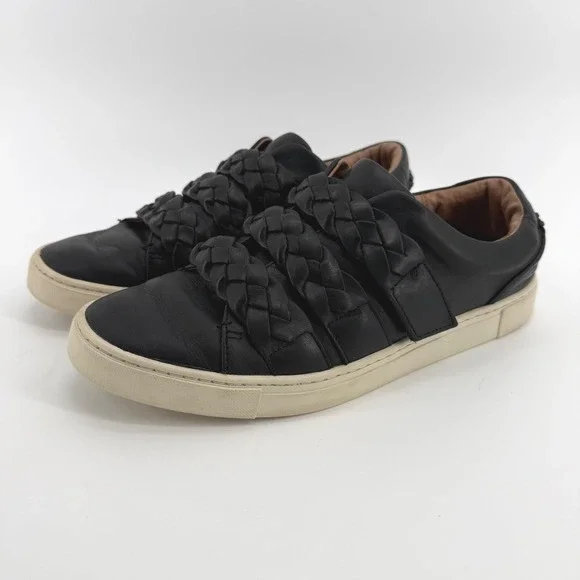 Frye Ivy Braid Strap Sneakers Black Leather Low Top Shoes Size 10 M 3471555-BLK