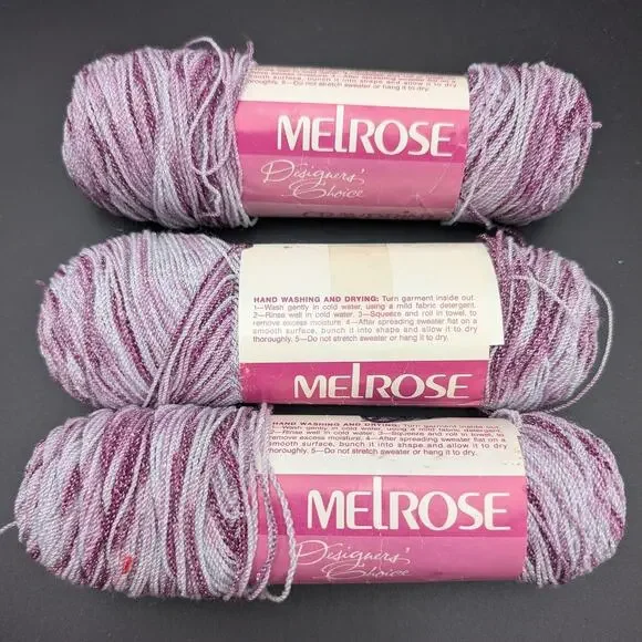 Melrose Yarn 3 Skeins 2 Ply 70% Wool 30% Rayon B Grey Print Made USA 2oz each