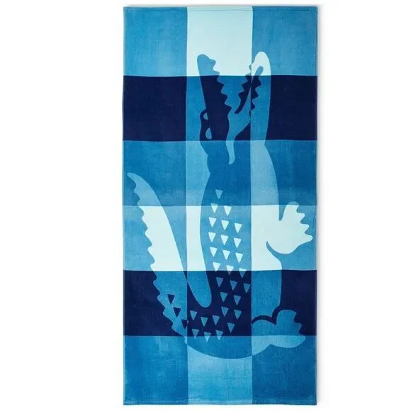 NWT Lacoste Gorgeous Blue Ombre Blocks Logo 100% Cotton Big 72”x36” Beach Towel
