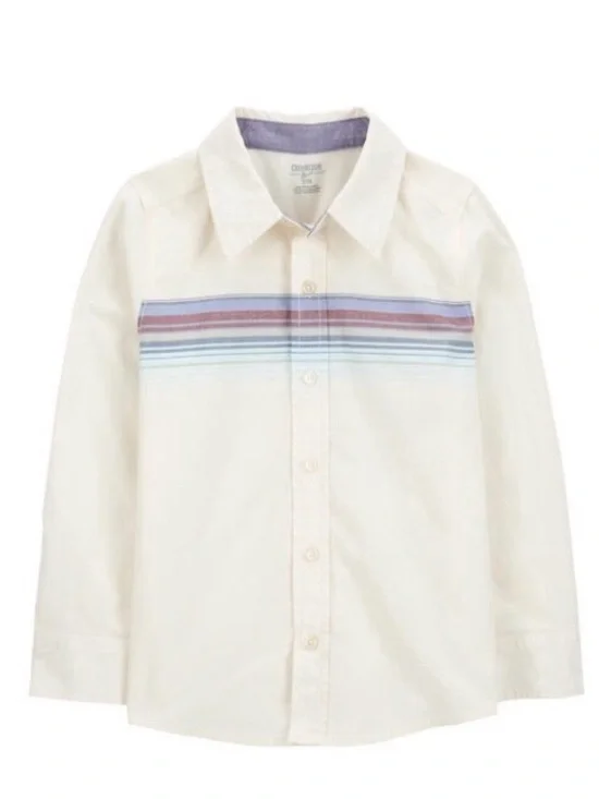 OshKosh B'gosh Cream Button-Down Shirt with Multi-Color Chest Stripe