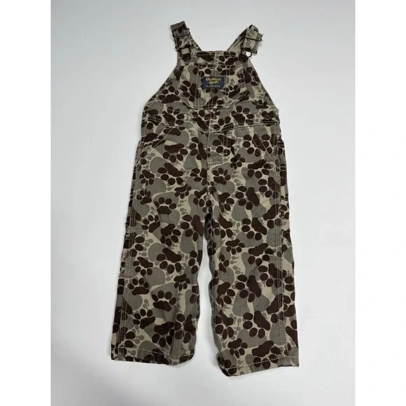Oshkosh B'Gosh 12 months Vestbak Overalls Brown Dog Paw Print Camouflage Camo‎