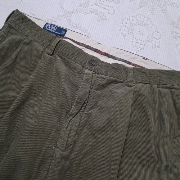 Vintage 90s Polo Ralph Lauren Hammond Green Corduroy Pleated Pants Size 40x32