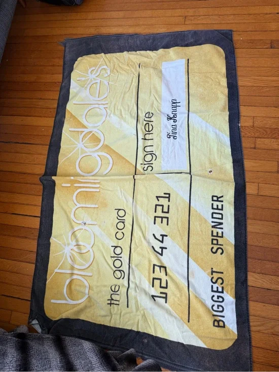 Black & Gold Novelty 'The Gold Card' Beach Towel Bloomingdale’s Linda Knapp name