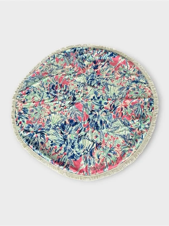 GUC Lilly Pulitzer Cabana Cocktail Round Tropical Beach Towel with White Fringe