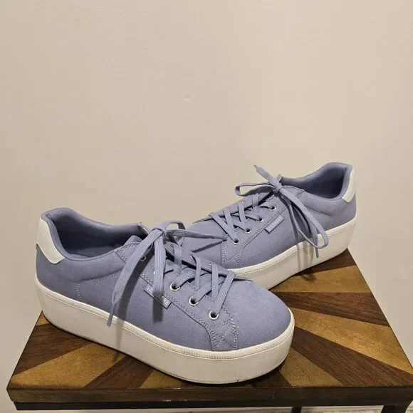 Skechers Plateau Chambray Lace Up Platform Sneakers Shoes Periwinkle 10 Womens
