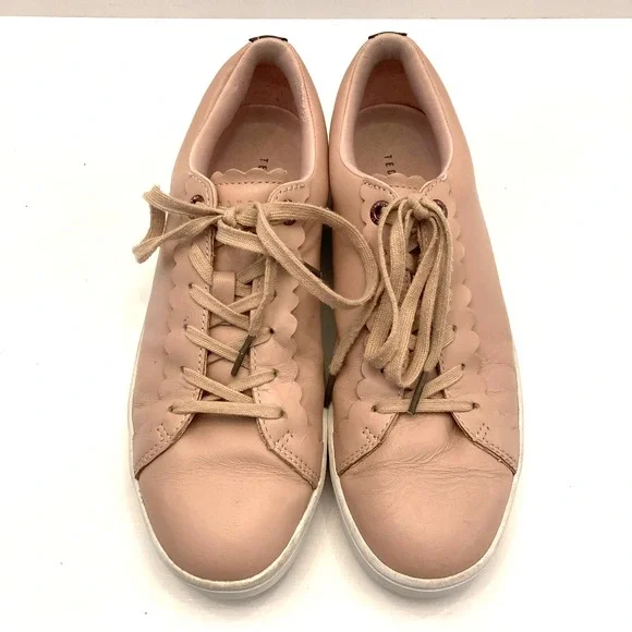 Ted Baker Tillys Scalloped Low-Top Sneakers Pink Leather Womens 9‎ EU 39.5