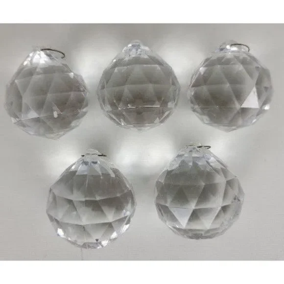 Lot of 5 Acrylic Lucite Faceted Round Prism‎ Balls  Chandelier Replacement 1.5