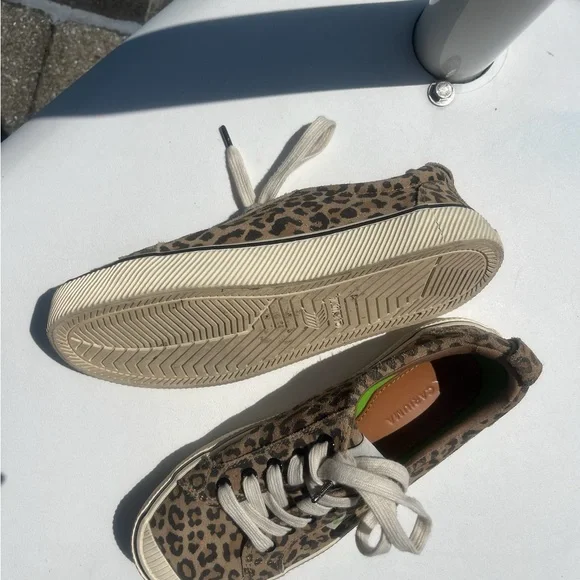 Brown and Beige Leopard Print Low-Top Sneakers