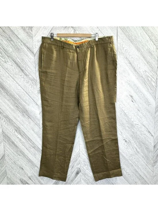 Tommy Bahama Pants Mens Size 40x32 Khaki Tan 100% Irish Linen Trouser
