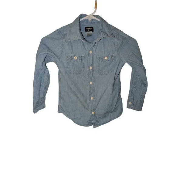OshKosh Bgosh Kids Boys Light Wash Chambray Long Sleeve Button Down Shirt Size 5