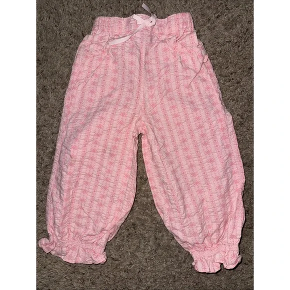 VTG OshKosh B'Gosh Pink‎ Ruffle Hem Flower Stripes Pants Cotton 24 Months