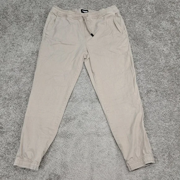 RSQ Mens Jogger Pants Tan Khaki Elastic Waist Drawstring Cotton Stretch Size XL