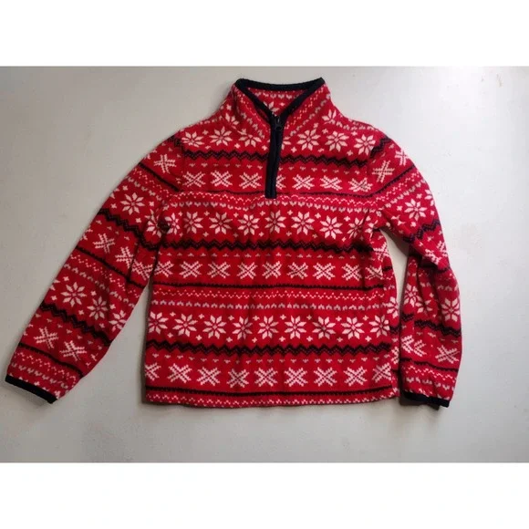 OshKosh B'gosh Kids Red Fair Isle Snowflake Fleece Quarter Zip Pullover Size‎ 7