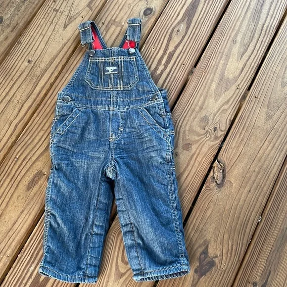 Oshkosh B'gosh Vestbak Denim Bib Overalls Red Fleece Lined 12 months