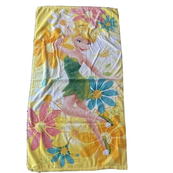 Disney‎ Beach Towel Yellow Tinker Bell Floral Daisy Peter Pan Fairy Disney Store