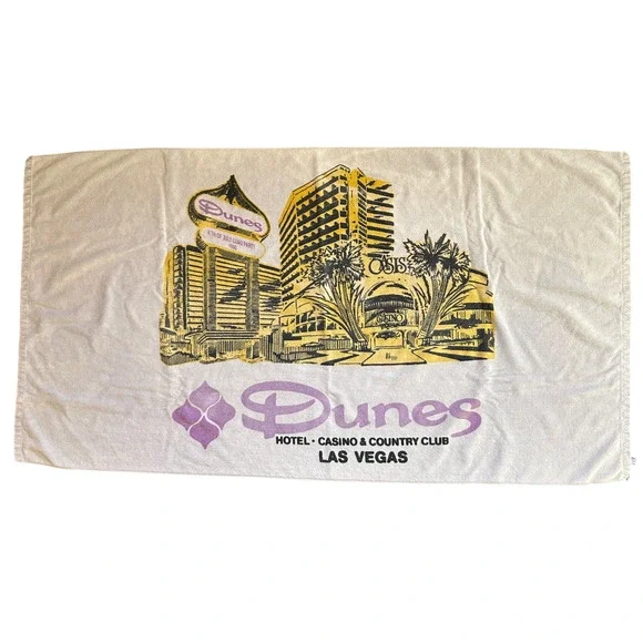 Vintage 90s Dunes Casino Las Vegas Beach Towel Gray Gambling Gambler Luau July 4