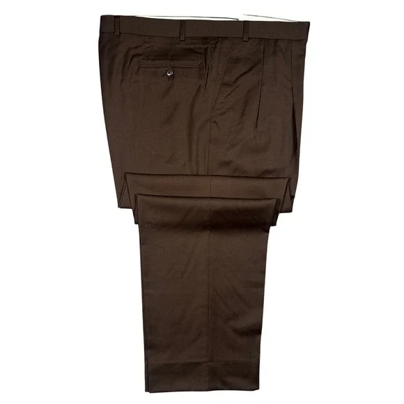 Carlo‎ Mandrone Dress Pants Mens 44L Brown Super 110s Wool Pleated