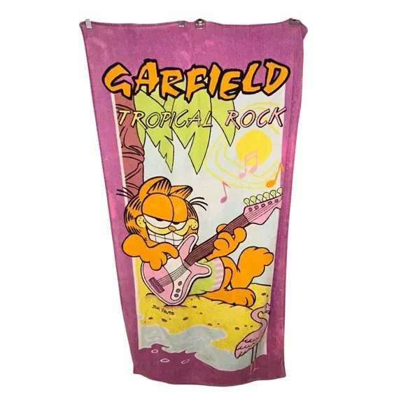 Garfield Vtg 1978 Tropical Rock Beach Towel‎ Jim Davis Franco Rare Collectible