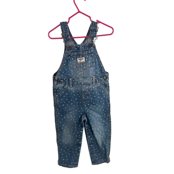 OshKosh B'gosh Overalls 18M Blue Heart Print Denim Bib Kids