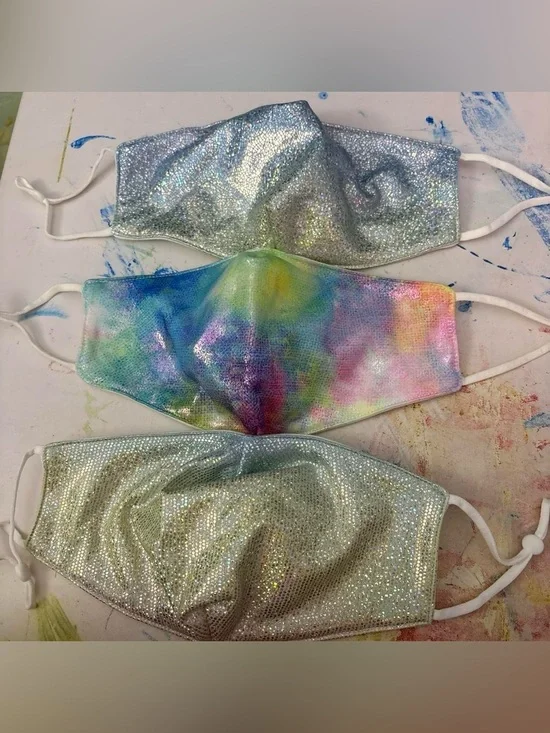 Glitter & Rainbow Tie-Dye Face Mask Set with Adjustable Ear Loops