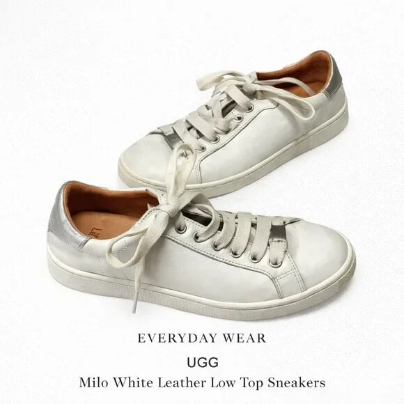 UGG Milo White Leather Low Top Sneakers Lace Up Women’s 7