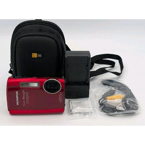 Olympus Stylus Tough 3000 12MP Red Waterproof Camera Bundle w/Case Batteries