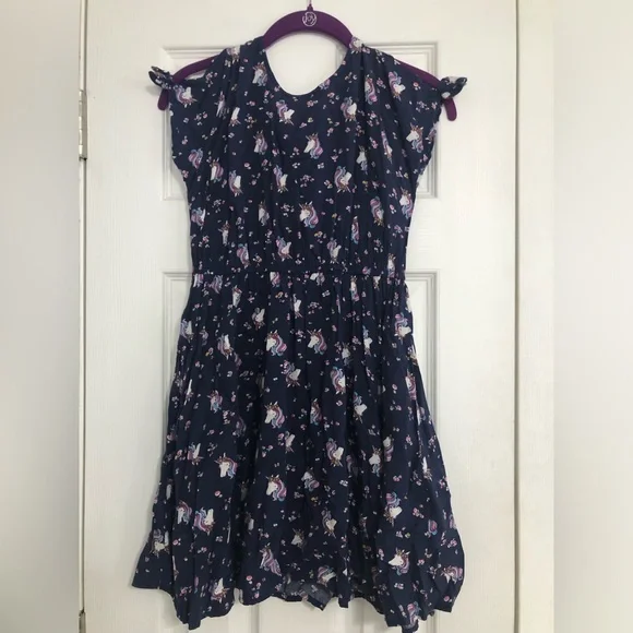 Oshkosh Bgosh Girls Navy‎ Unicorn Print Tie-Shoulder Dress size 10