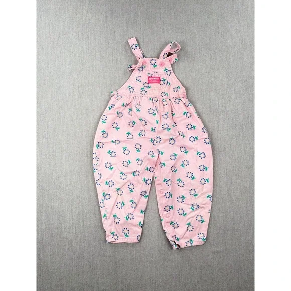 Vintage OshKosh Bgosh Pink Floral Corduroy Overalls Made in USA Size 3T