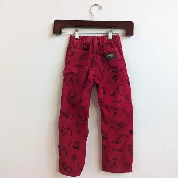 Vtg Oshkosh Bgosh Pants Boy Sz 4 90s Red Power Tools Corduroy Classic Rare Print