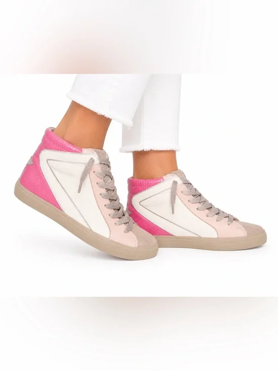 ShuShop Size 10 Rooney Pink Lizard Women’s Pink & White Mid-Top Casual Sneakers