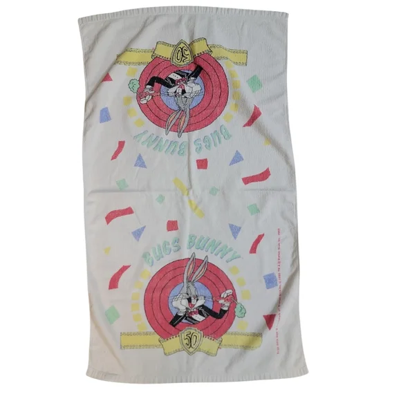 Vintage 1989 Bugs‎ Bunny 50th Anniversary Warner Bros Beach Towel 23x39in