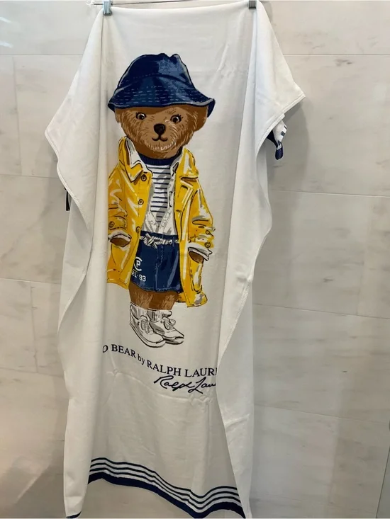 Polo Ralph Lauren YELLOW RAINCOAT BEAR 35” x 66” Cotton Velour Terry Beach Towel
