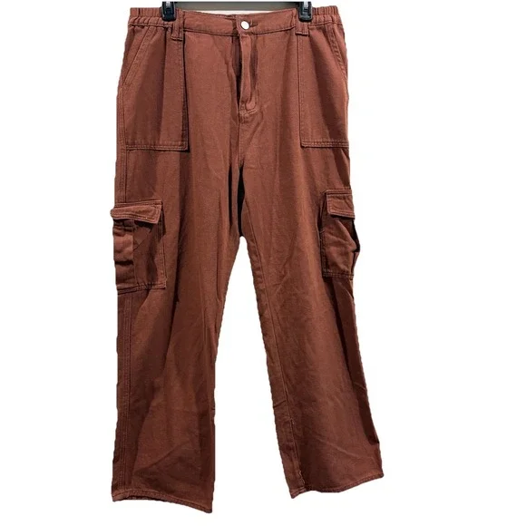 Womens Cargo Pants XL Brown Relaxed Fit Multi‎ Pocket Stretch