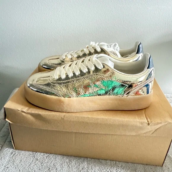 Steve Madden Tux Gold‎ and Black metallic Sneakers New 7