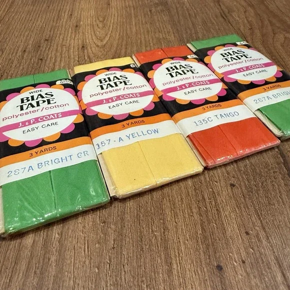 J.&P. Coats Bias Tape Quilt Binding Vintage Vtg Green Yellow Orange Tango