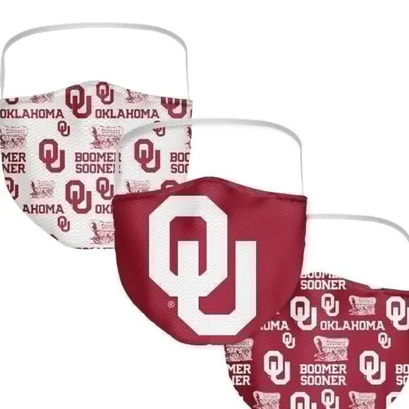 New in Package University of Oklahoma Sooners Face Covering Face Masks Set of 3