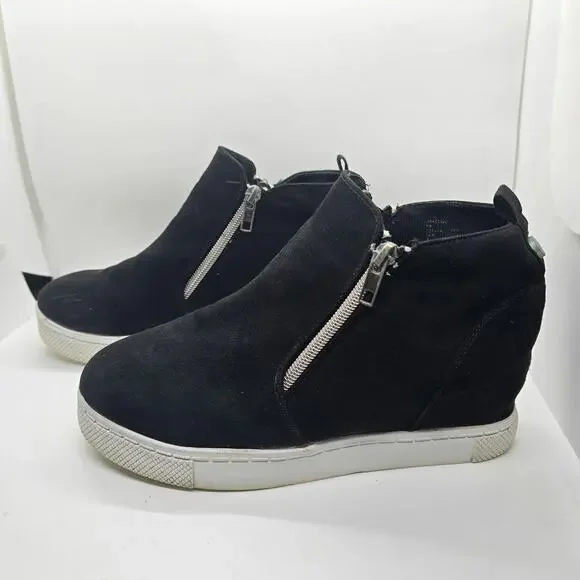 Steve Madden Wedgie Suede Sneaker-Black-Women's‎ 5