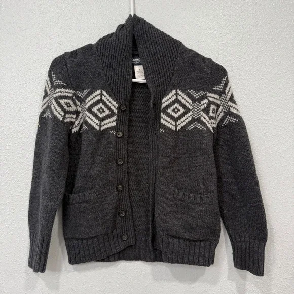 OshKosh Bgosh Kids Gray Fair Isle Shawl Collar‎ Button Cardigan Sweater Size 8