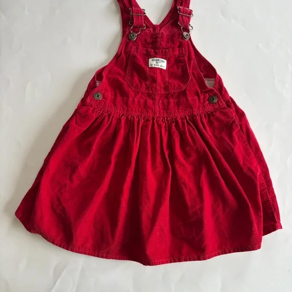 OshKosh Bgosh Girls Red Corduroy Jumper Dress‎ Overall Skirt Suspender 5T