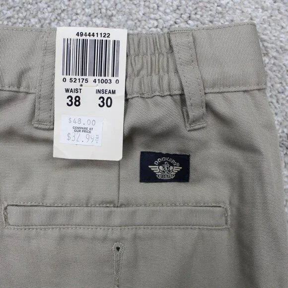 Dockers Chino Pants NWT Mens 38x30 Beige Pleated Stretch Waistband‎ Straight Leg