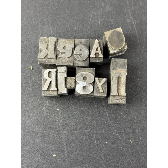 Vintage Metal Letterpress Printing Blocks Antique Industrial Type Set Mixed Lot