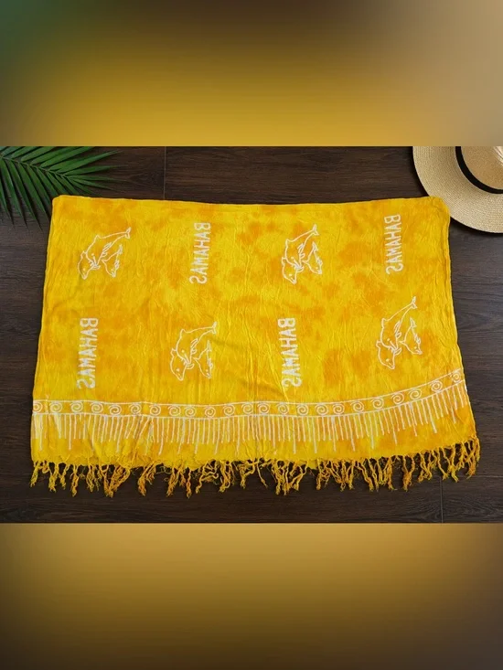 Bahamas Yellow Tie-Dye Fringe Sarong Beach Cover-Up Wrap 30X60