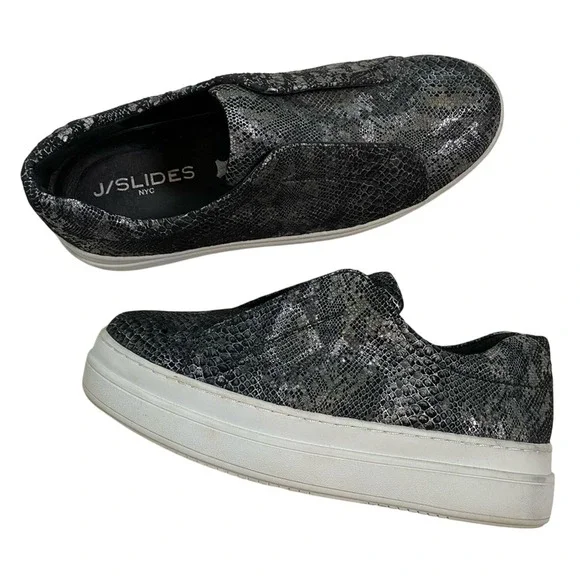 J/Slides Alara Platform Sneaker Size 6.5 Chunky Metallic Snakeskin Print Pull-On