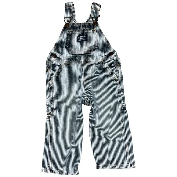 OshKosh B'gosh Hickory Blue and White Striped Overalls unisex size 12m