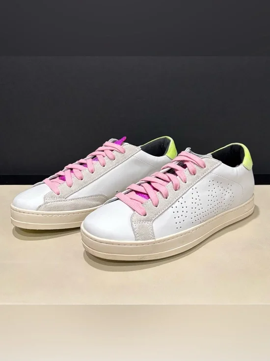 P448 Leather Sneaker John Dogma Low Top, White, Size 36, Neon Retro 80s Beach