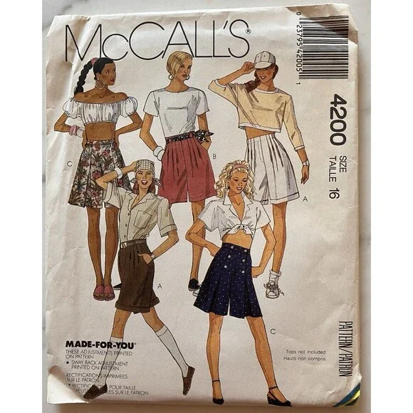 MCCALLS PATTERN 4200 SHORTS &‎ SKIRTS MISSES SIZE 16 UNCUT Vintage